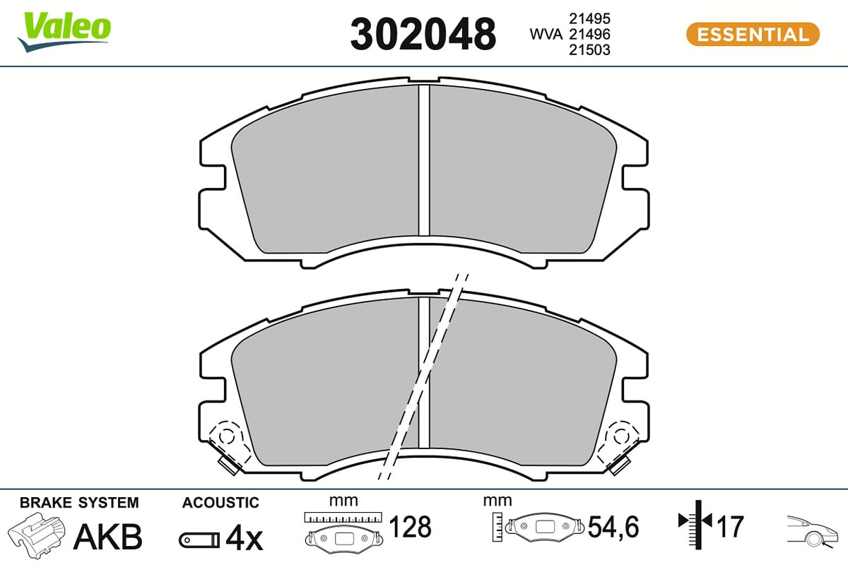 Jeu de 4 plaquettes de frein VALEO ref. 302048